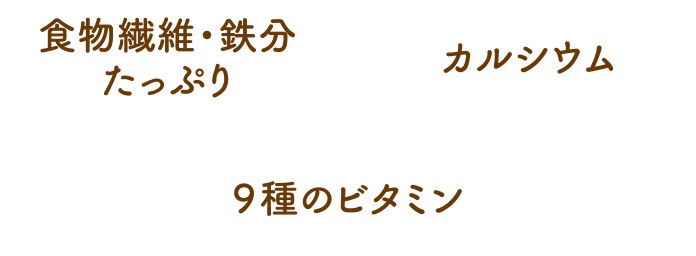 食物繊維・鉄分たっぷり、カルシウム、9種のビタミン
