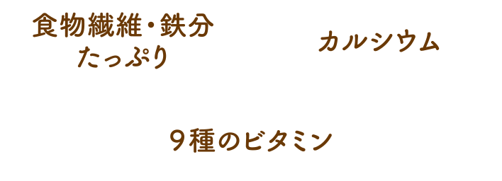 食物繊維・鉄分たっぷり、カルシウム、9種のビタミン
